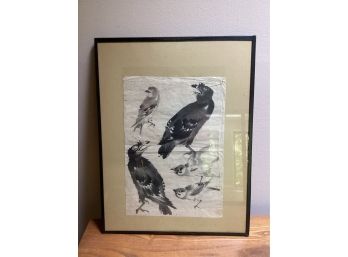 Birds Crows On Paper Framed Decor
