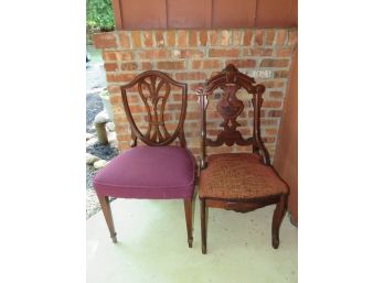Wood Fabric Seat Chairs - Assorted Set Of 2