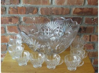 Glass Punch Bowl With 10 Cups