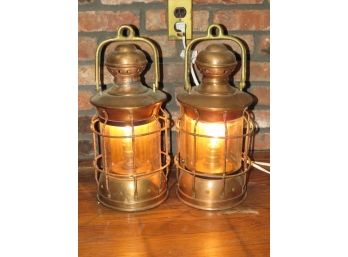 Copper Lantern Style Table Lamps - Set Of 2