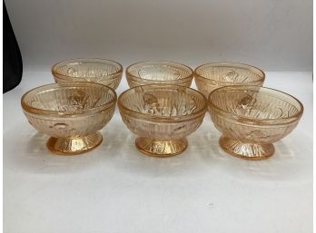 Jeanette Glass Co. Iris & Herringbone Marigold Glass Low Sherbets Dessert Cups - Set Of 6