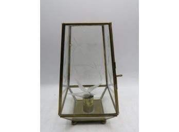 Brass, Etched Glass Candle Holder