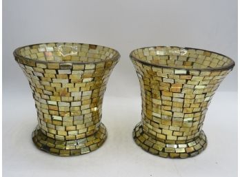 Mosaic Designed Glass Votive Holders - Set Of 2