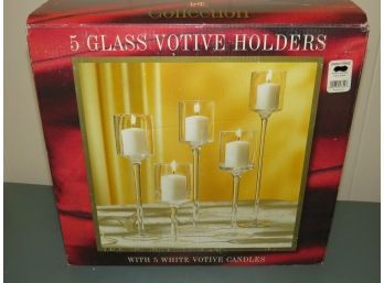 Glass Votive Holders - Set Of 5 In Original Box - Candles Not Included