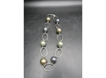 Silver-tone Beaded, Chain Necklace