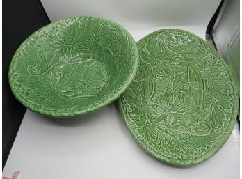 Bordallo Pinheiro Ceramic Glazed Serving Platter & Bowl - Set Of 2