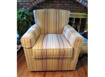 Ethan Allen Striped Fabric Upholstered Swivel Arm Chair