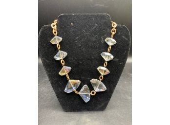 Gold-tone Clear Plastic Irregular Shaped Beaded Necklace