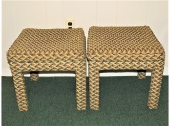 Fabric Upholstered  Square Ottoman Foot Stool/Foot Rest Seat - Set Of 2