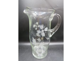 Floral Etched Glass Pitcher