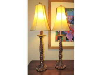 Wood Candlestick Style Table Lamps - Set Of 2