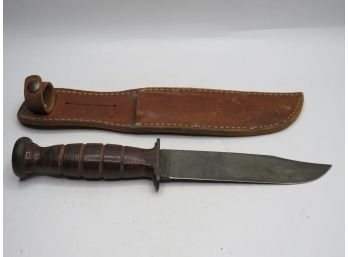 WWII KA-BAR Olean, NY Knife In Sheath Engraved Hank 1945 New Haven Conn.