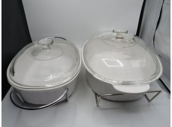 Corning Ware 'french White' Baking Dishes With Lids & Holders  - Set Of 2
