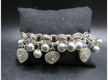 Silver-tone Heart And Beaded Link Bracelet