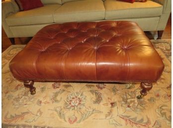 Lee Industries Leather Tufted Ottoman With Caster Wheels
