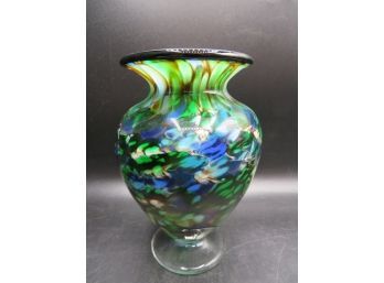 The Han Forge Signed Multi-colored Footed Glass Vase