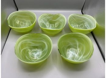 Green Swirl Style Glass Bowls - 5 Total
