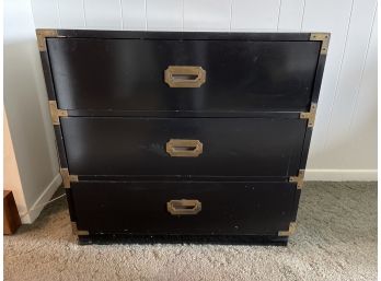 Mid-Century Campaign Style Black Lacquered 3 Drawer 3 Drawer Nightstand
