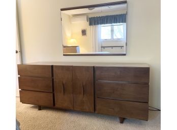 American Of Martinsville Mid-century Diamond Inlay 9 Drawer Dresser With Wall Mirror Included