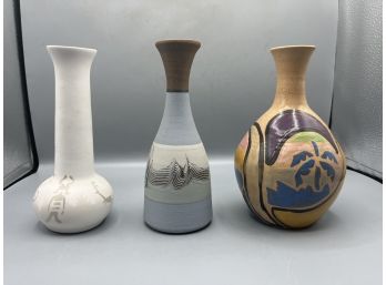 Handcrafted Pottery Bud Vases - 3 Total
