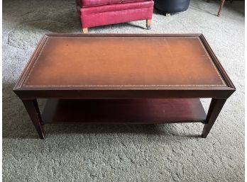 Vintage Wooden Leather-top Table With Shelf