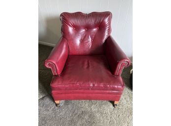 Vintage Leather Studded/tufted Arm Chair On Caster Wheels