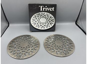 Silver Plated Glass Insulated Trivets - 2 Total With Box Included