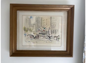 Betty Guy - The Plaza - NYC Cityscape Pochoir Hand-colored Print Framed