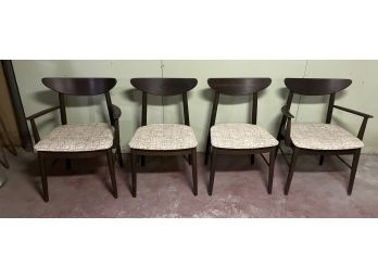 Mid-century Solid Wood Cushioned Dining Chairs - 4 Total