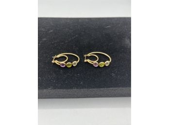 Electroplated 14KT Gold Gemstone Earrings - 2 Total