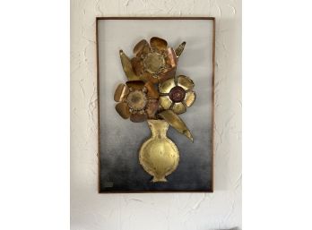 Handcrafted Metal Floral Artwork Framed - Artist Stamped 1972