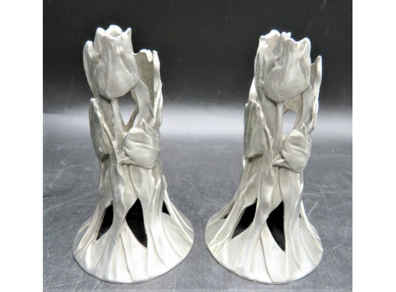 Seagull Pewter Canada Tulip Candlestick Holders - Set Of 2