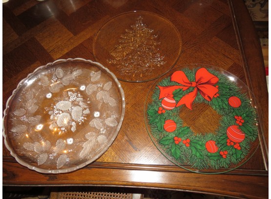 Holiday Glass Serving Plates - Assorted Set Of 3