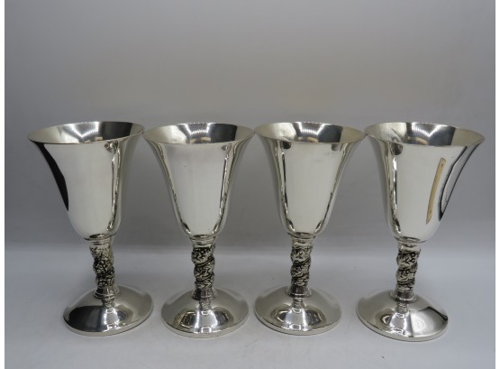 PLATOR SILVER PLATED WINE GOBLETS, SPAIN, GRAPEVINE STEMS - Set Of 4