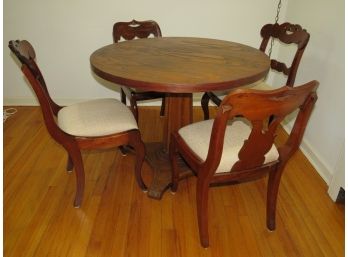 Wood Round Pedestal Table & 4 Chairs