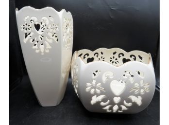 Lenox Heart Motif Vase & Matching Bowl - Set Of 2