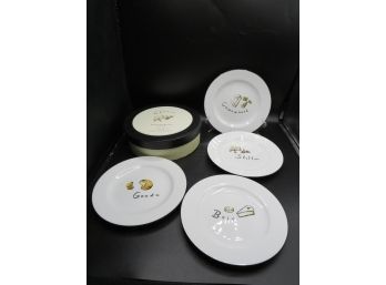 Pottery Barn 'cheese' Cocktail Plates - Set Of 4 - In Original Box