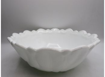 Milk Glass Leaf Motif Footed Bowl