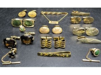 Gold-tone Men's Cufflinks, Tie Clips/pins - Assorted Set