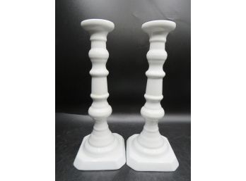 MMA  White Ceramic Candlestick Holders - Set Of 2