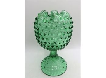 Duncan Miller Green Glass Hobnail Ivy Ruffle Footed Vase, Goblet Style, Vintage