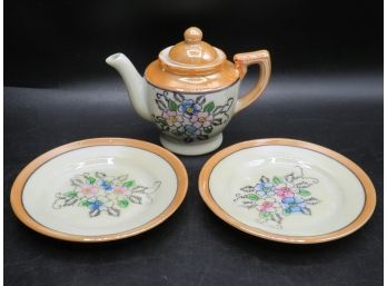 Ceramic Teapot With 2 Small Dishes - Set Of 3