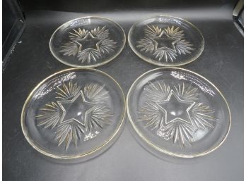 Lone Star Starburst Dessert Glass Plates With Gold Tone Accents - Set Of 4