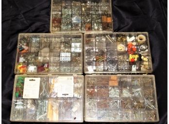 Washers, Screws, Nuts, Bolts & Miscellaneous Items In 5 Plastic Storage Containers - Assorted Lot