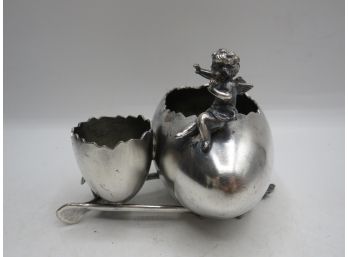 Derby Silver Co. Quadruple Plate Double Nut Bowl With Cherub & Bird