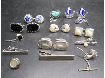 Silver-tone Men's Cufflinks, Tie Bar/pins - Assorted Set