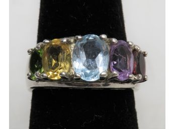 Sterling Silver Multi-stone Ring - Size 8