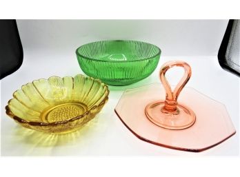 Colored Glass - Assorted Dishes - Set Of 3