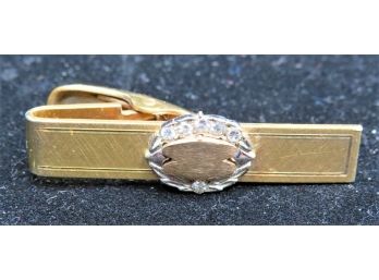 12K Gold Filled Tie Bar With 6 Diamonds - 6.3 Grams