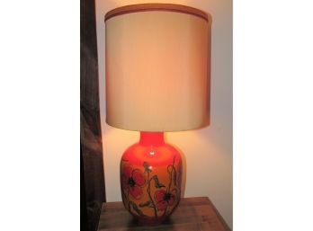 Mid-Century Modern Colorful Orange Ceramic Floral Table Lamp